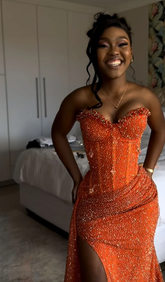 Gorgeous Strapless Sleeveless Mermaid Glitter Long Prom Dress With Slit